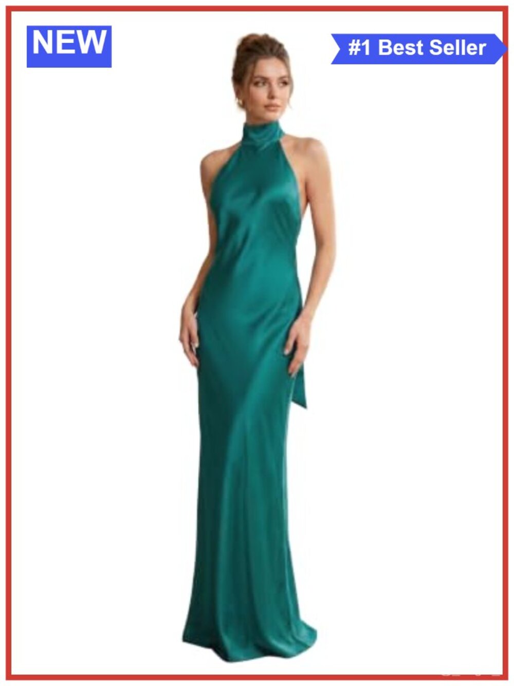 Satin Halter Maxi Dress High Neck Backless Formal Gown
